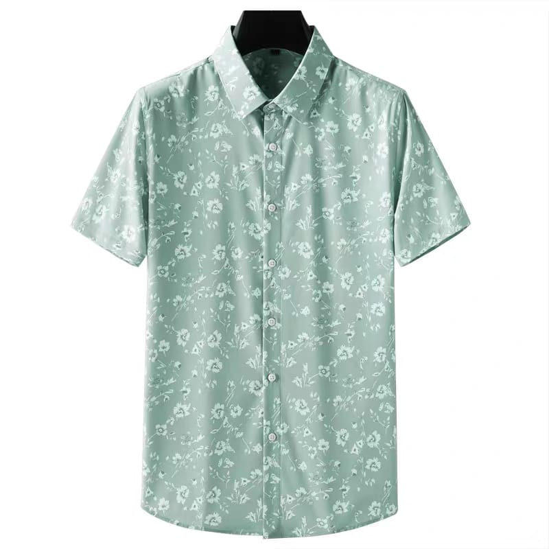 Men's Pista Green Flower Printed Regular Fit Shirt - Goamen