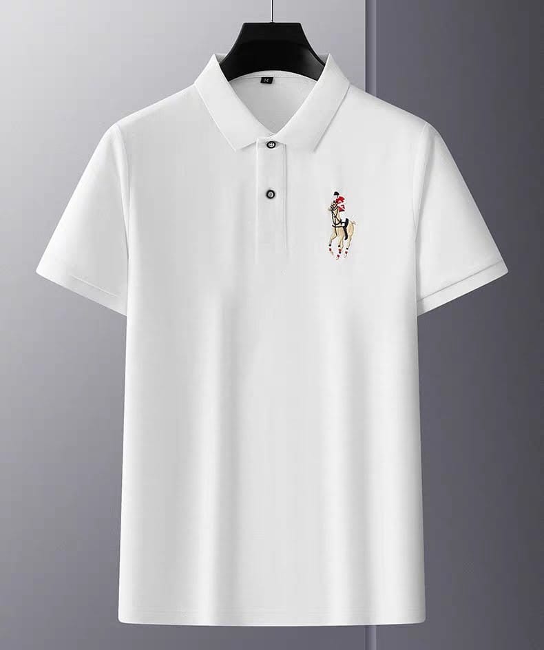 Men's White Half Sleeve Embroidery Logo T-Shirt - Goamen