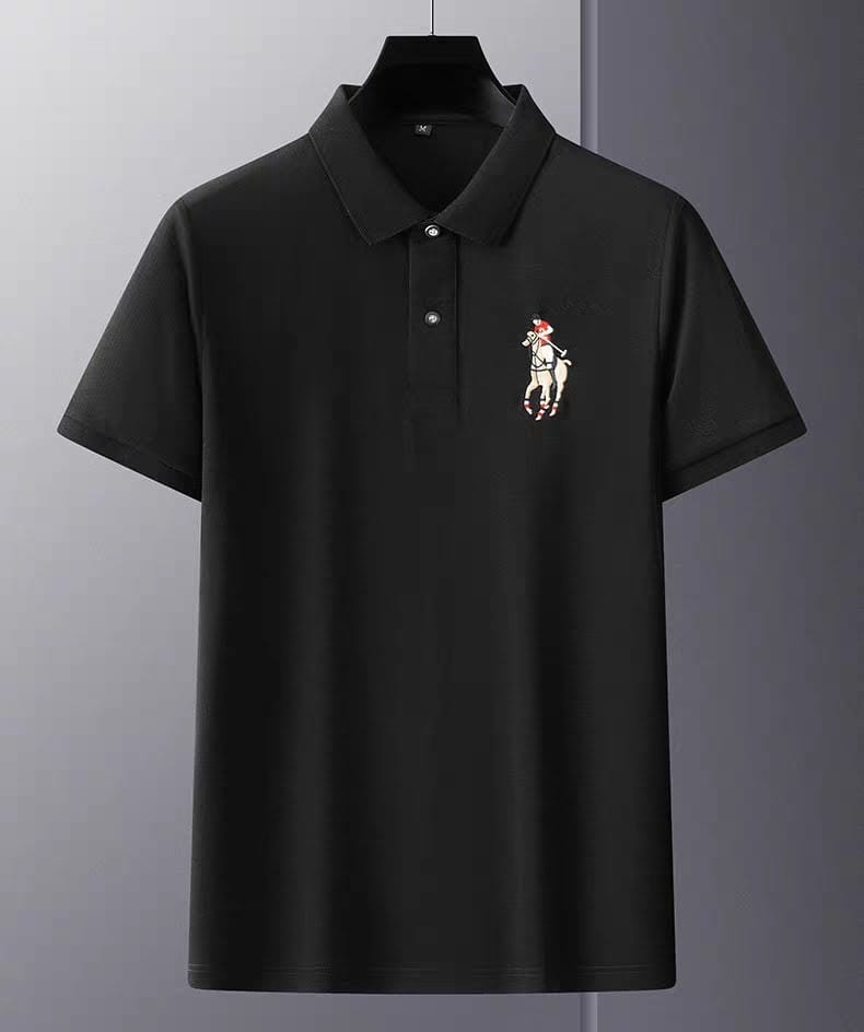 Men's Black Half Sleeve Embroidery Logo T-Shirt - Goamen