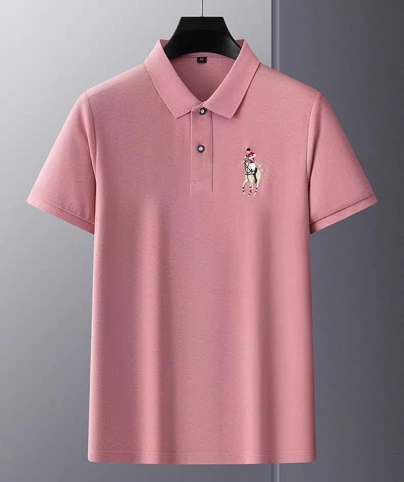 Men's Pink Half Sleeve Embroidery Logo T-Shirt - Goamen