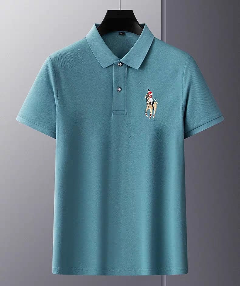 Men's Sky Blue Half Sleeve Embroidery Logo T-Shirt - Goamen