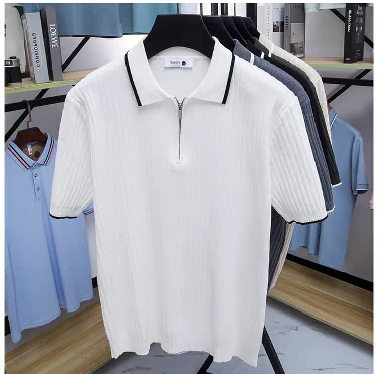 Men's white Woolan Zip Half Sleeve T-Shirt - Goamen