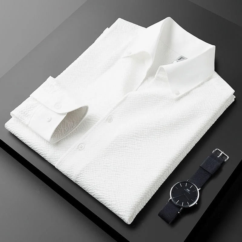 Vintage White Textured Full Sleeve Shirts For Men - Goamen