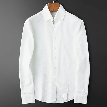 Vintage White Textured Full Sleeve Shirts For Men - Goamen