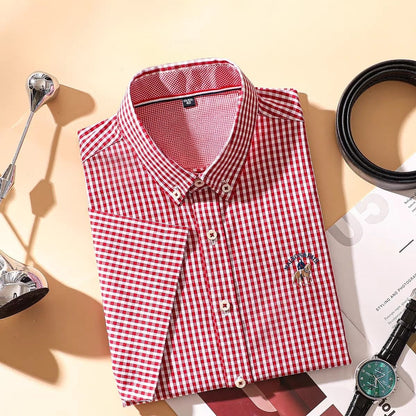 Men's Classic Logo Red Checked Half Sleeve Shirt - Goamen