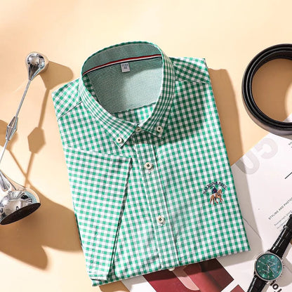 Men's Classic Logo Green Checked Half Sleeve Shirt - Goamen