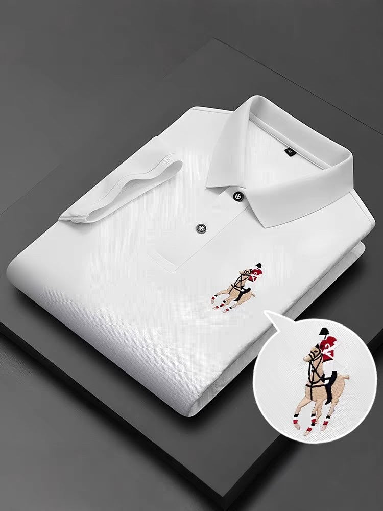 Men's White Half Sleeve Embroidery Logo T-Shirt - Goamen