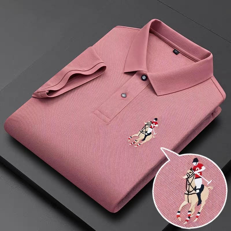 Men's Pink Half Sleeve Embroidery Logo T-Shirt - Goamen