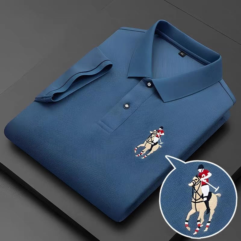 Men's Navy Blue Half Sleeve Embroidery Logo T-Shirt - Goamen