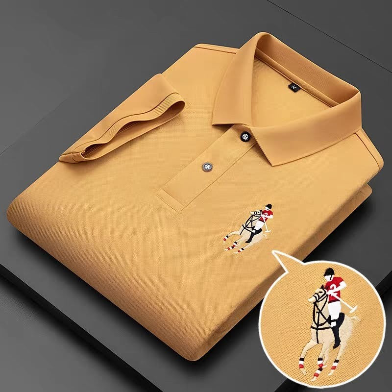 Men's Yellow Half Sleeve Embroidery Logo T-Shirt - Goamen