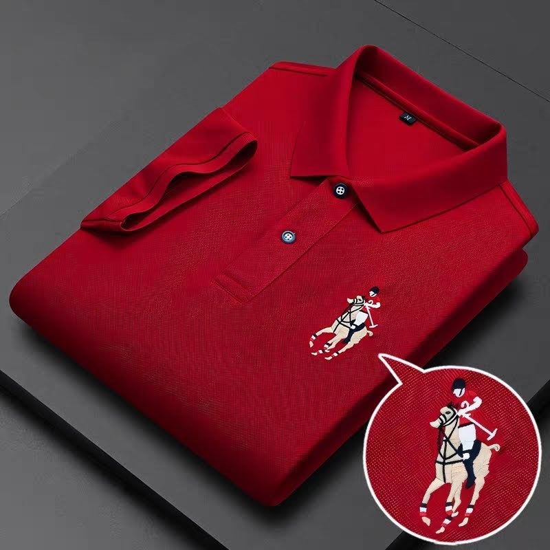 Men's Red Half Sleeve Embroidery Logo T-Shirt - Goamen