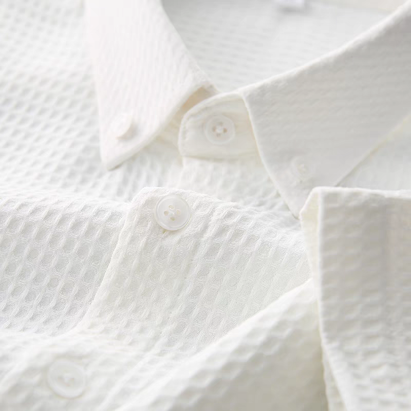 Men's White Textured Half Sleeve Shirt - Goamen