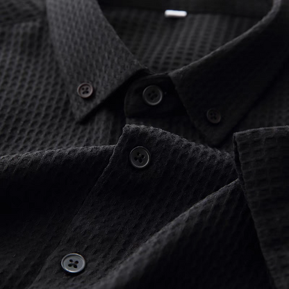Men's Black Textured Half Sleeve Shirt - Goamen