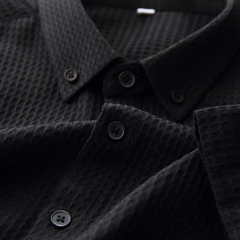 Men's Black Textured Half Sleeve Shirt - Goamen