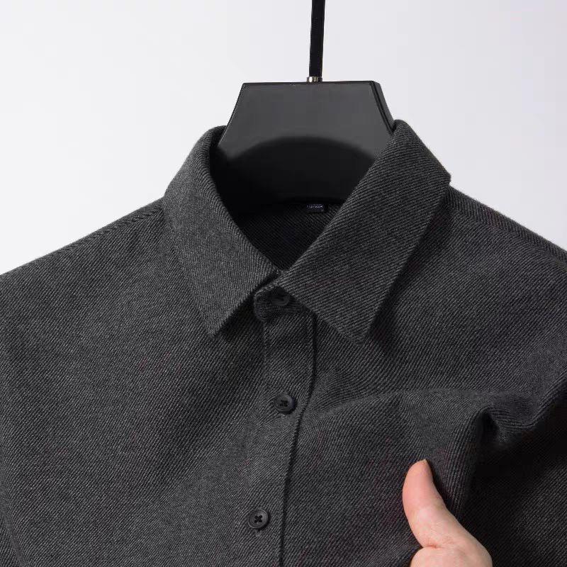 Black Brushed Cotton Plain Full Sleeve Shirt - Goamen