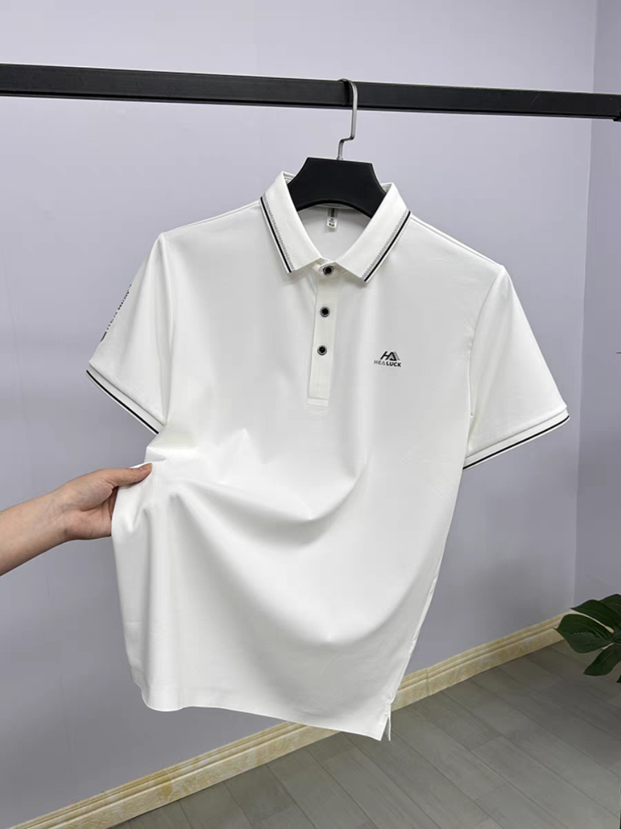 Men's White Solid Cotton Rich Polo T Shirt - Goamen