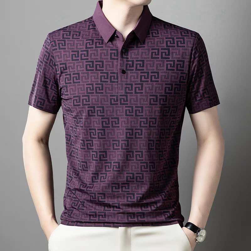 Men’s Premium Maroon Geometric Print Polo T-Shirt - Goamen