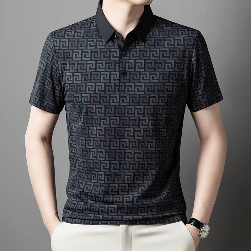 Men’s Black Premium Geometric Print Polo T-Shirt - Goamen