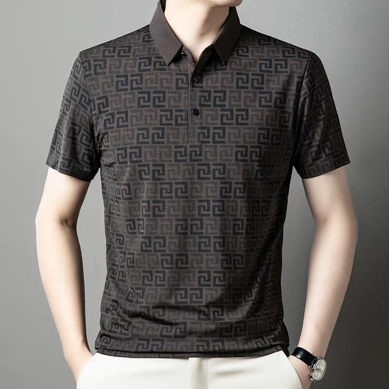 Men’s Brown Premium Geometric Pattern Polo T-Shirt - Goamen