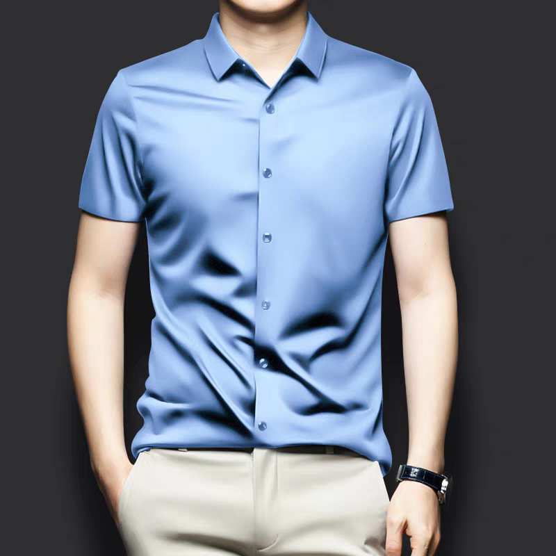 Men's Sky Blue Shatin Half Sleeve Shirt - Goamen