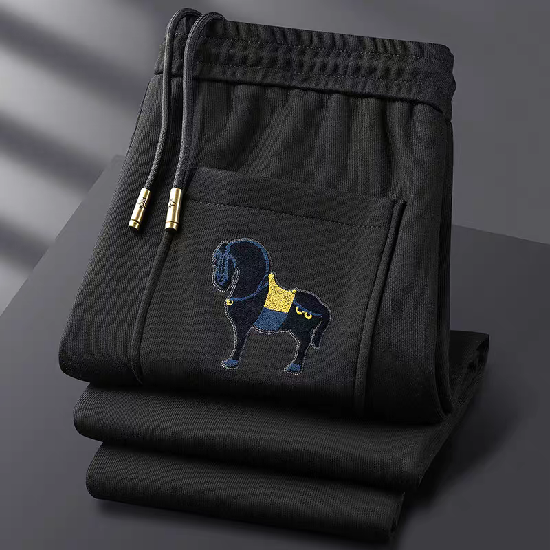 Goamen Royal Horse Embroidered Track Pants – Black Edition