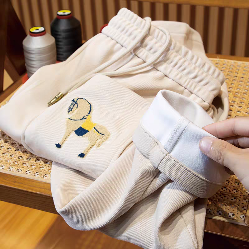 Goamen Royal Horse Embroidered Track Pants – Cream Edition