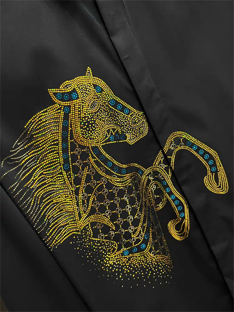 Luxury Rhinestone Black Intricate Horse Design Shirt - Goamen