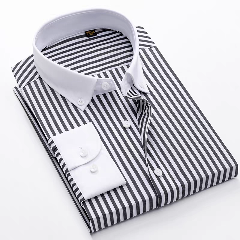 Goamen Premium Grey & White Stripe Formal Shirt