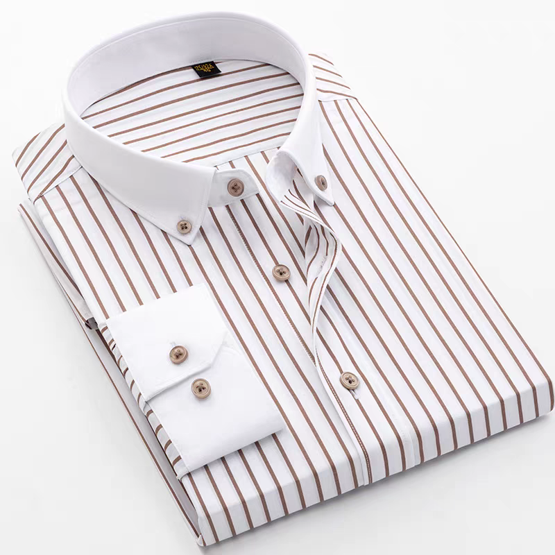 Goamen Premium Brown & White Stripe Formal Shirt