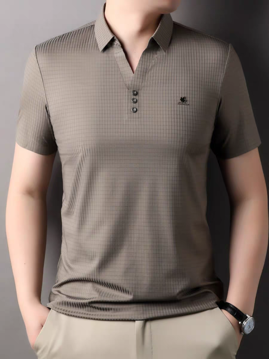 Goamen Sandstone Grid Texture Polo T-Shirt