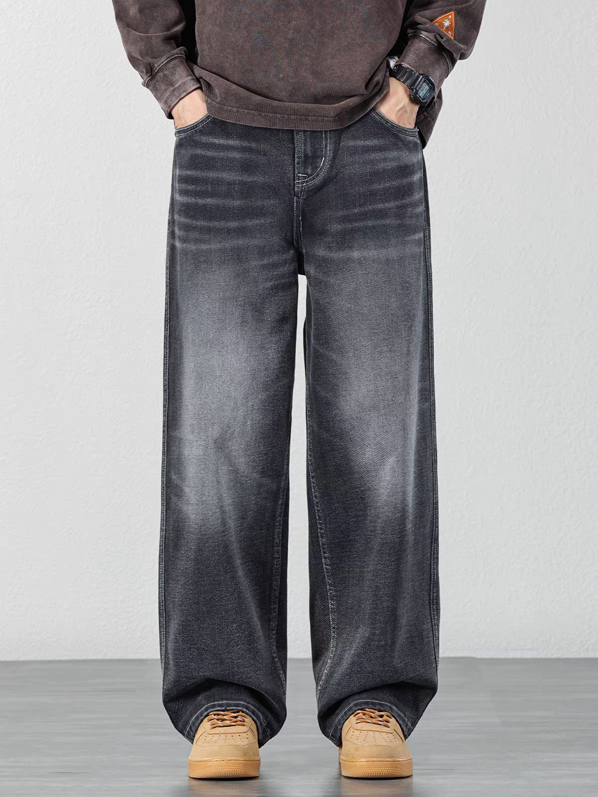Men’s Black Washed Baggy Fit Denim Jeans