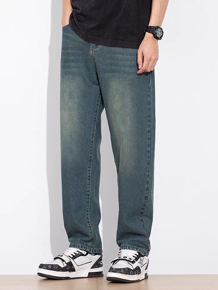 Men’s Olive Green Washed Baggy Fit Denim Jeans