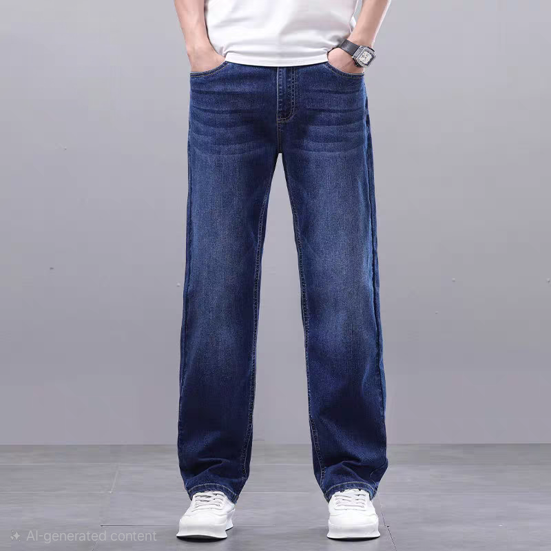 Men’s Dark Blue Washed Baggy Fit Denim Jeans