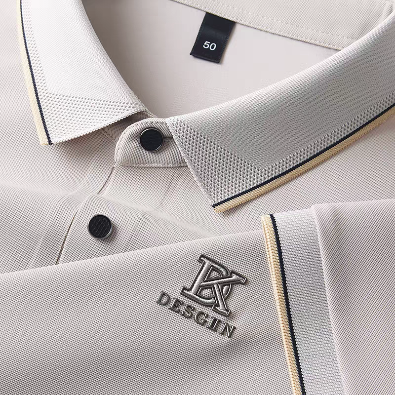 Men’s Beige Contrast Collar Polo T-Shirt