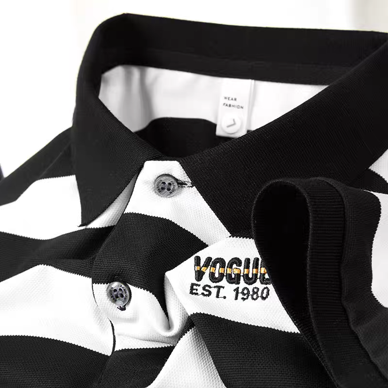 Men's Bold Horizontal Stripe Contrast Collar Polo T-Shirt