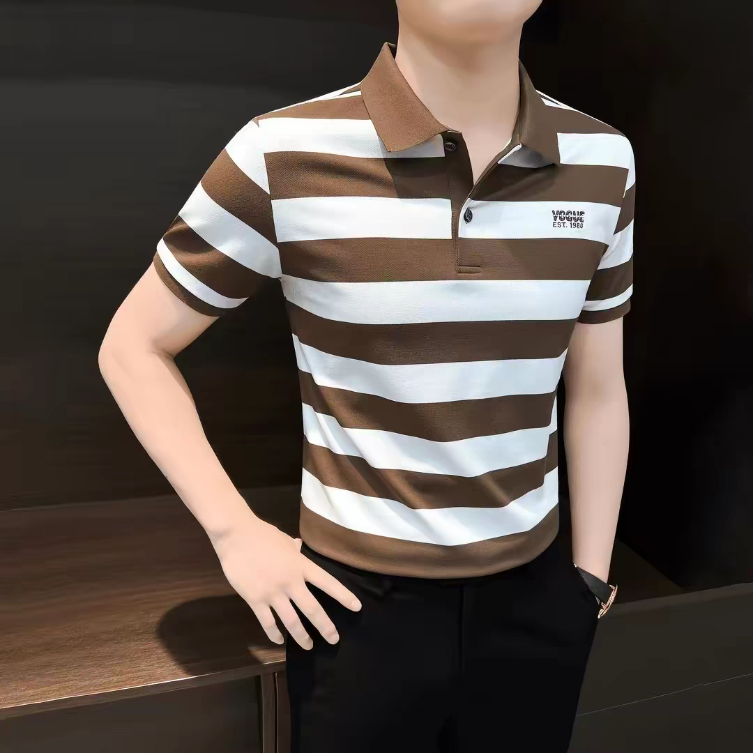Men's Bold Horizontal Stripe Contrast Collar Polo T-Shirt
