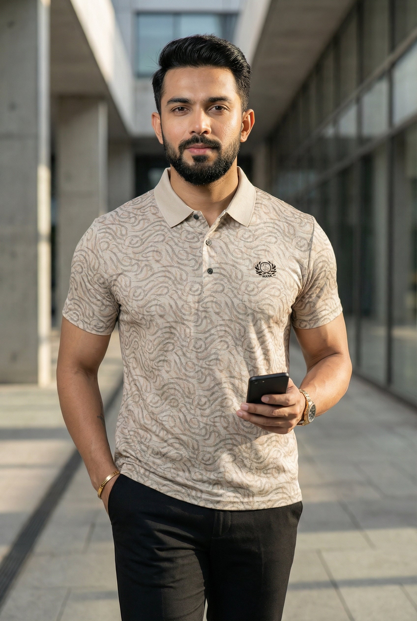 Goamen Textured Beige Polo T-Shirt – Elegant & Versatile Comfort