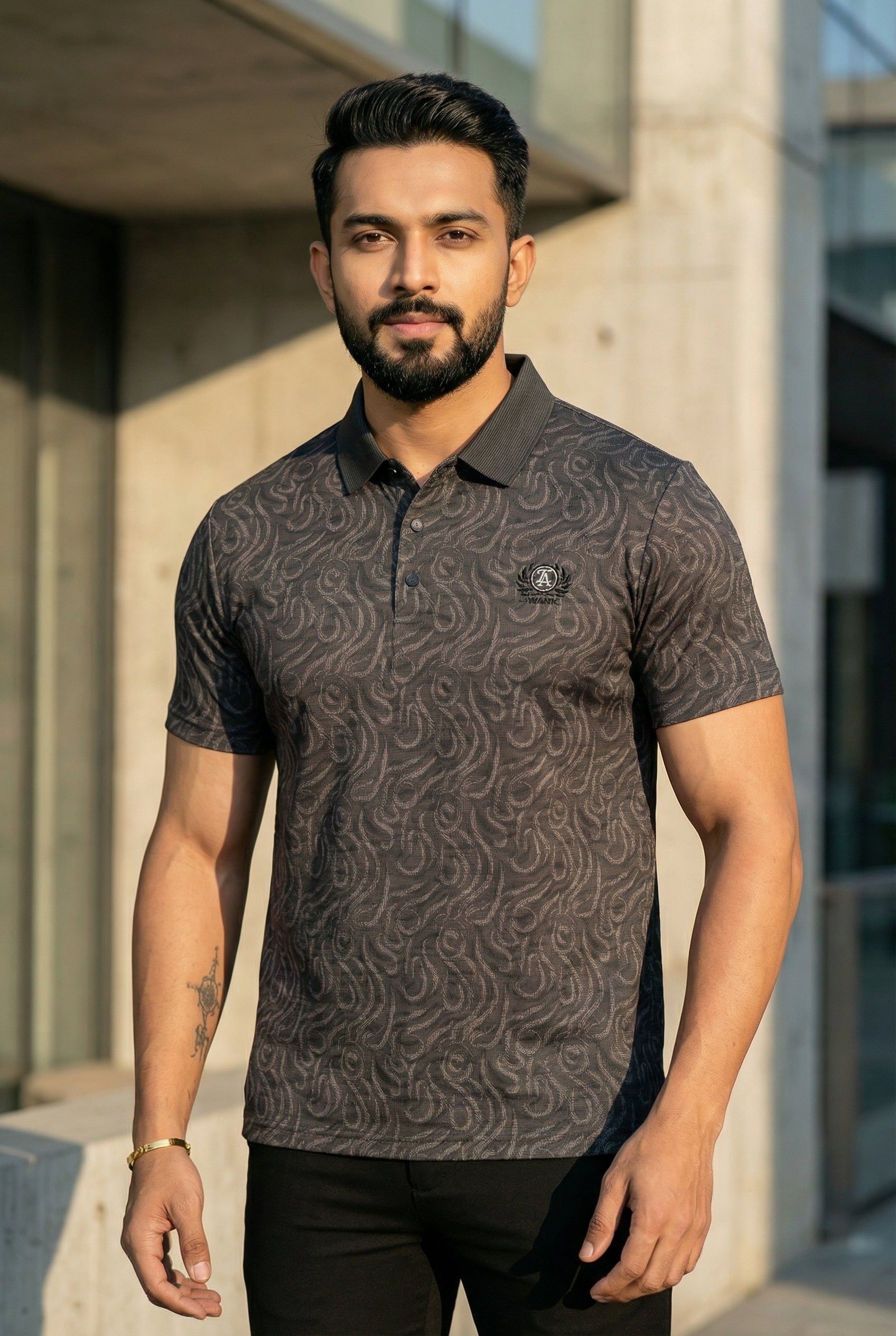 Goamen Textured Grey Polo T-Shirt – Timeless & Versatile Style