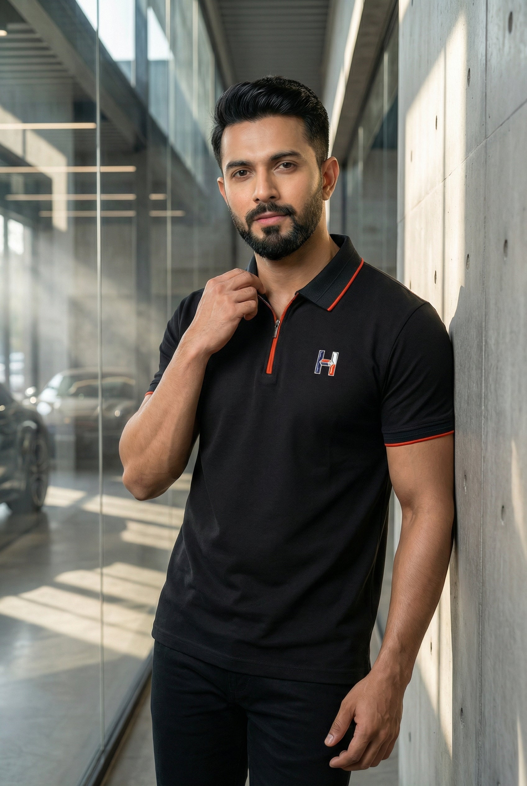Goamen Premium Black Zipper Polo – Bold, Modern & Stylish