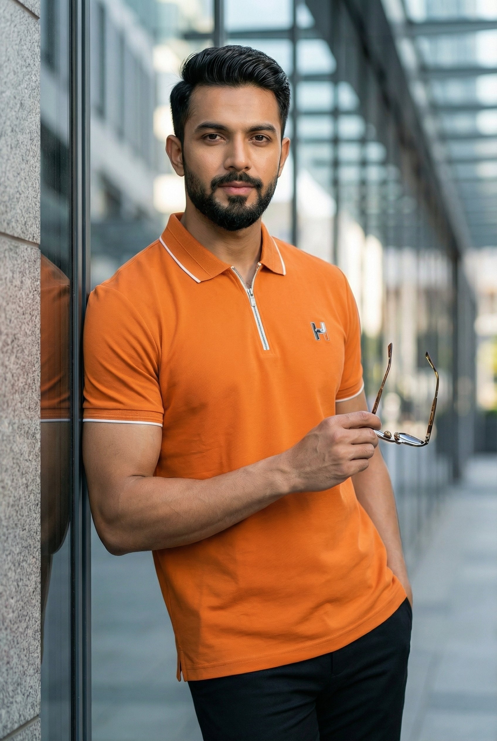 Goamen Premium Orange Zipper Polo – Bold, Fresh & Stylish