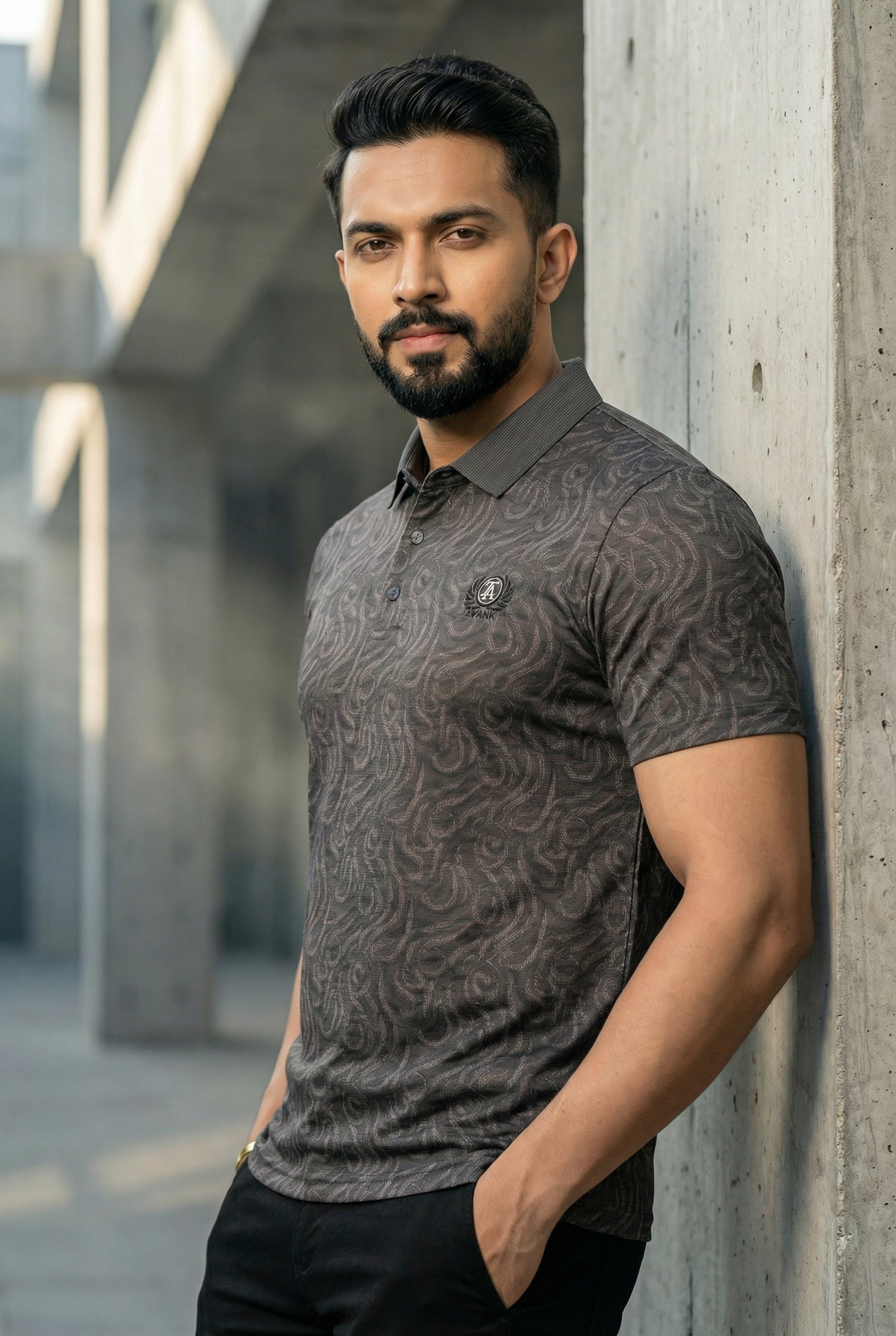 Goamen Textured Grey Polo T-Shirt – Timeless & Versatile Style