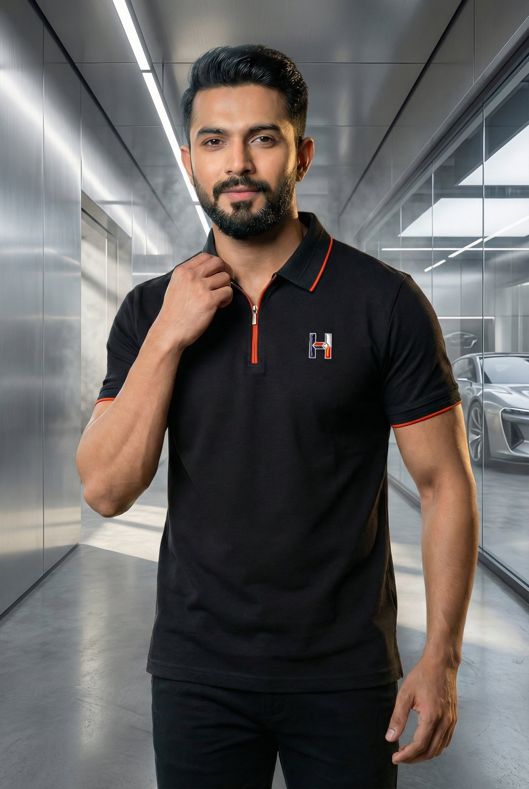 Goamen Premium Black Zipper Polo – Bold, Modern & Stylish