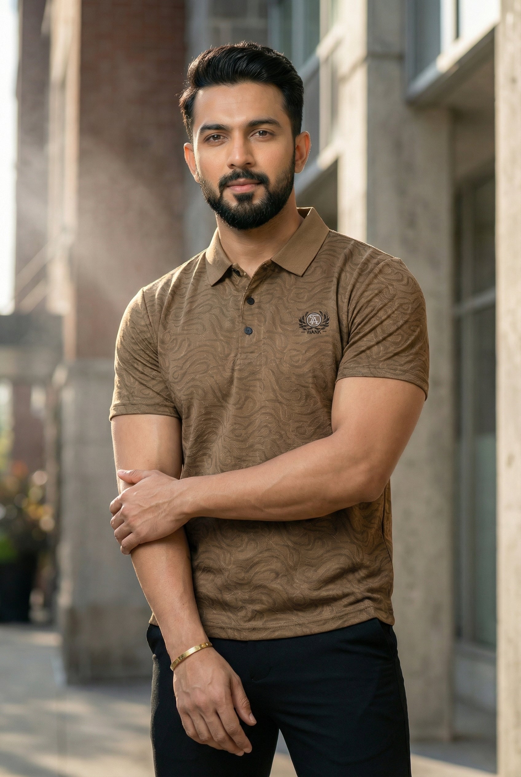 Goamen Textured Brown Polo T-Shirt – Classic Style, Modern Comfort